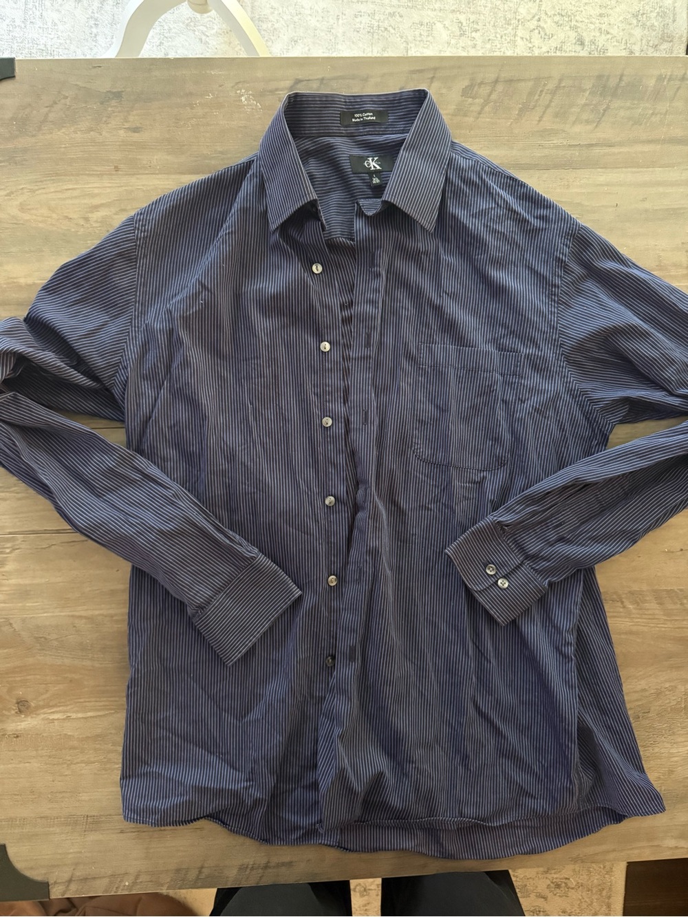 Calvin Klein Men’s Dark Blue Pinstripe Dress Shirt